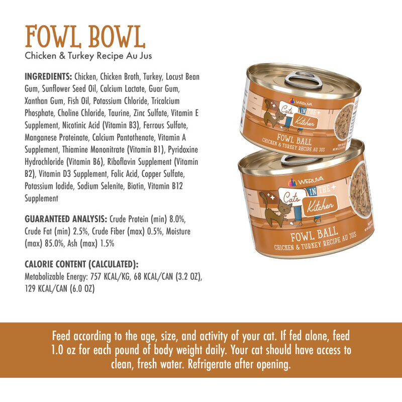 Cats in the Kitchen Originals Canned Cat Food, Fowl Ball, Chicken & Turkey, 6-oz image number null