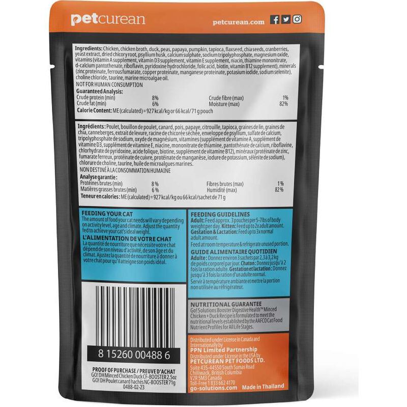 Go! Solutions Booster Wet Cat Food, Digestive Health, Minced Chicken & Duck with Gravy, 2.5-oz image number null