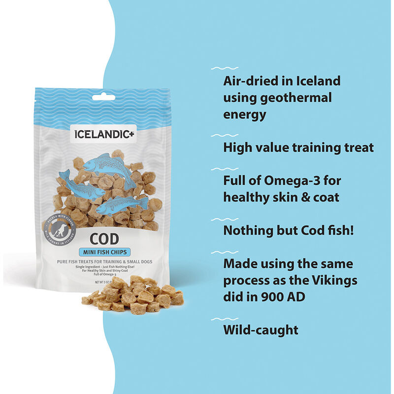Icelandic+ Fish Chips Dog Treats, Cod, Mini, 2.5-oz image number null