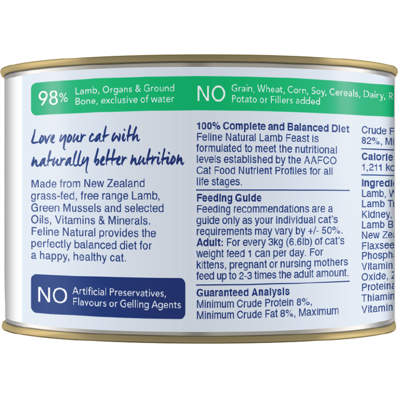 Feline Natural Canned Cat Food, Lamb, 6-oz image number null