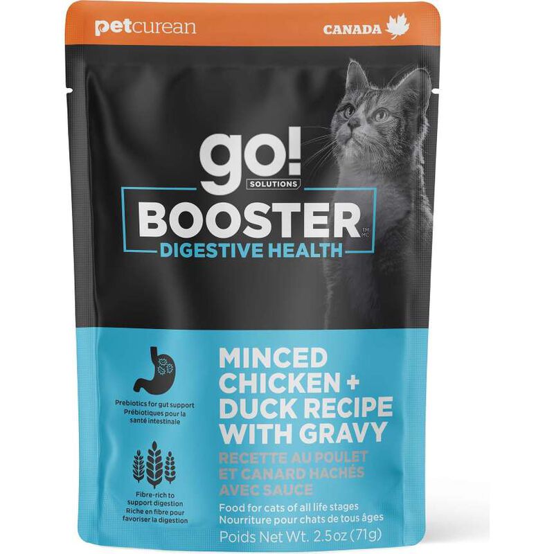 Go! Solutions Booster Wet Cat Food, Digestive Health, Minced Chicken & Duck with Gravy, 2.5-oz image number null