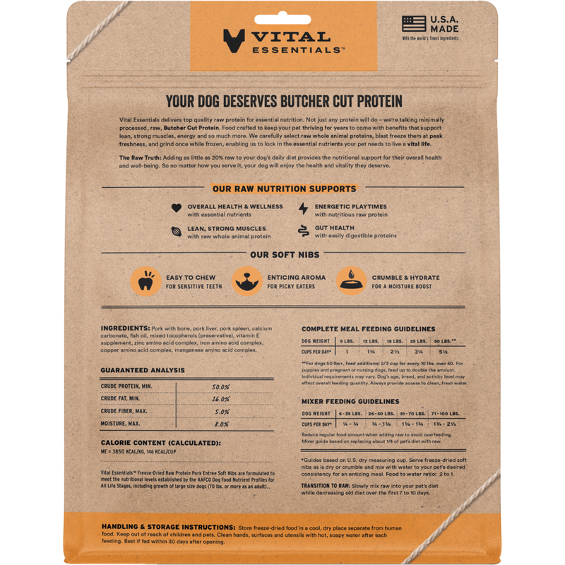 Vital Essentials Raw Freeze-Dried Dog Food, Pork, Soft Nibs, 14-oz image number null