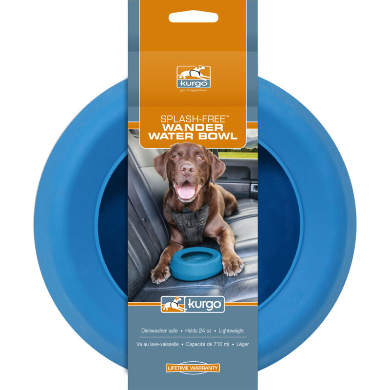 Kurgo Splash-Free Wander Dog Water Bowl, Blue image number null