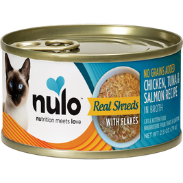 Nulo Grain-Free Canned Cat Food, Real Shreds with Flakes, Chicken Tuna & Salmon