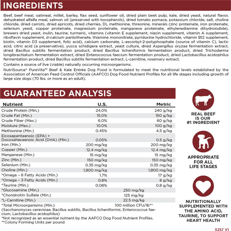 PureVita Limited Ingredient Grain Inclusive Dry Dog Food, Beef & Kale image number null