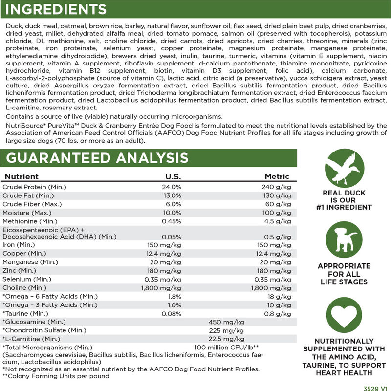 PureVita Limited Ingredient Grain Inclusive Dry Dog Food, Duck & Cranberry image number null