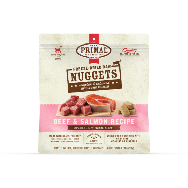 Primal Raw Freeze-Dried Cat Food, Nuggets, Beef & Salmon, 14-oz image number null