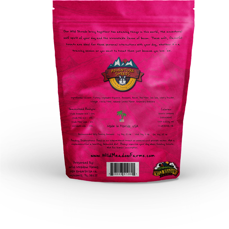 Wild Meadow Farms Adventure Shreds Dog Treats, Pheasant & Bacon, 2.5-oz image number null