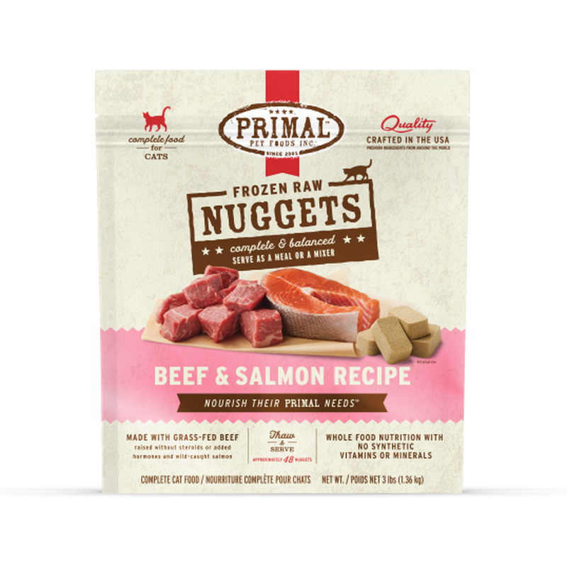 Primal Raw Frozen Cat Food, Nuggets, Beef & Salmon, 3-lb image number null