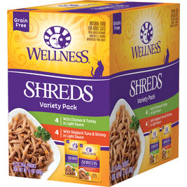 Wellness Healthy Indulgence Shreds Wet Cat Food, Variety Pack, 3-oz, 8-pack
