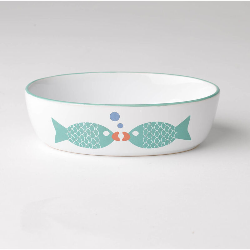 PetRageous Designs Bubble Fish Oval Pet Bowl, 2-cups image number null