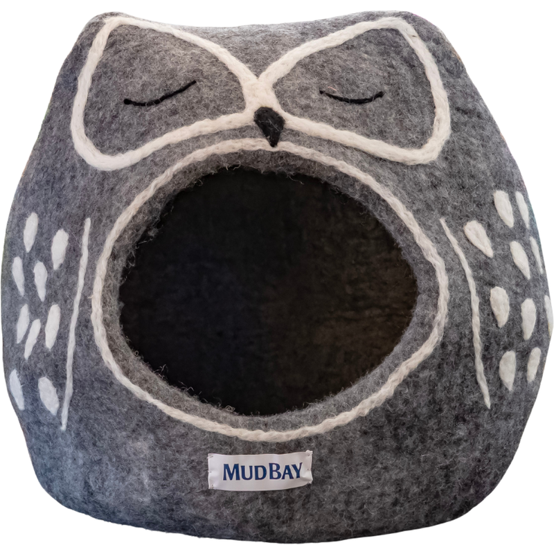 Mud Bay Felted Cat Cave Bed, Owl, Grey image number null