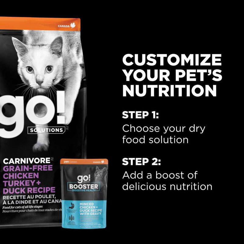 Go! Solutions Booster Wet Cat Food, Digestive Health, Minced Chicken & Duck with Gravy, 2.5-oz image number null