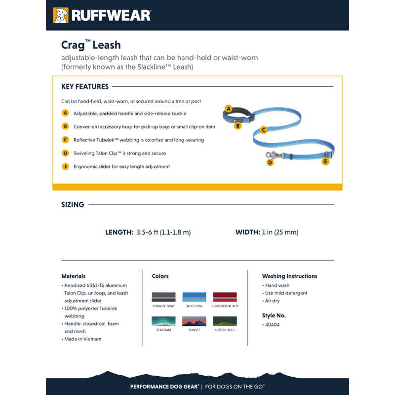 Ruffwear Crag Reflective Dog Leash, Alpine Dusk, 3.5-6-ft image number null