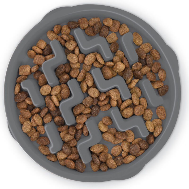 Outward Hound Fun Feeder Slo Bowl, Notch, Grey, Medium image number null