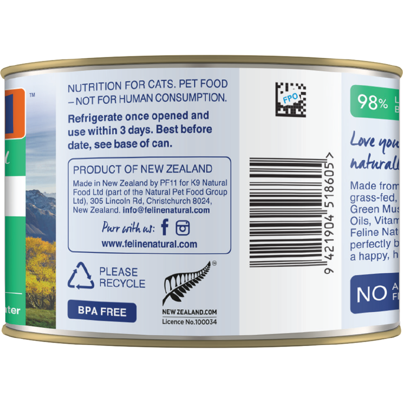 Feline Natural Canned Cat Food, Lamb, 6-oz image number null