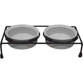 Indipets Stoneware Cat Feeder, Slate Gray, 10-oz