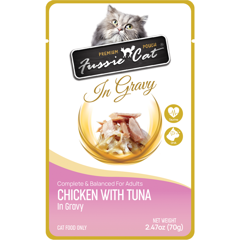 Fussie Cat Premium Wet Cat Food, In Gravy, Chicken & Tuna, 2.47-oz image number null