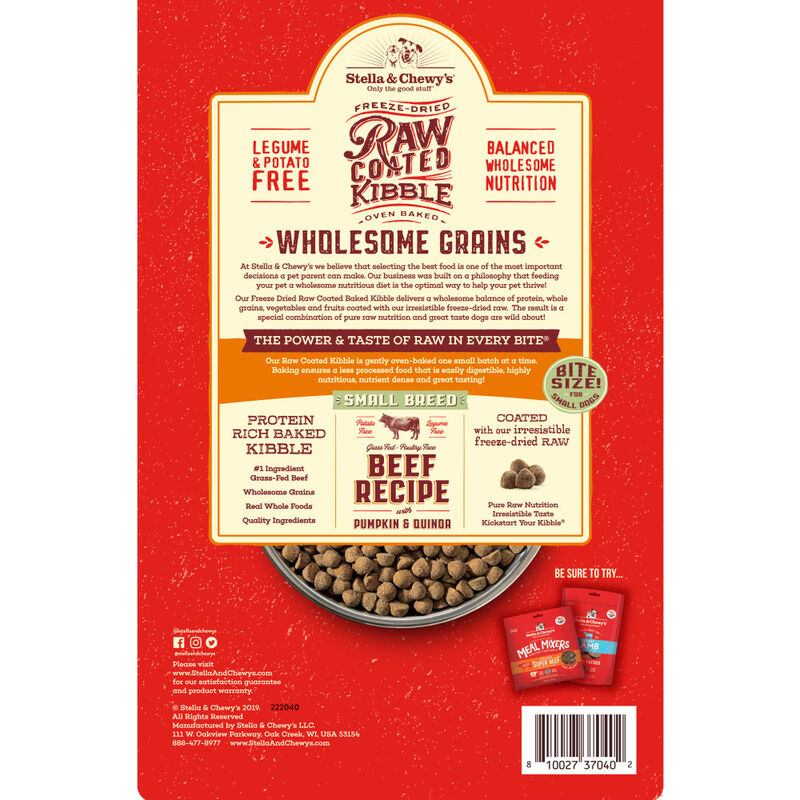 Stella & Chewy's&nbsp;Raw Coated Wholesome Grains Dry Dog Food, Small Breed, Beef, 3.5-lb image number null