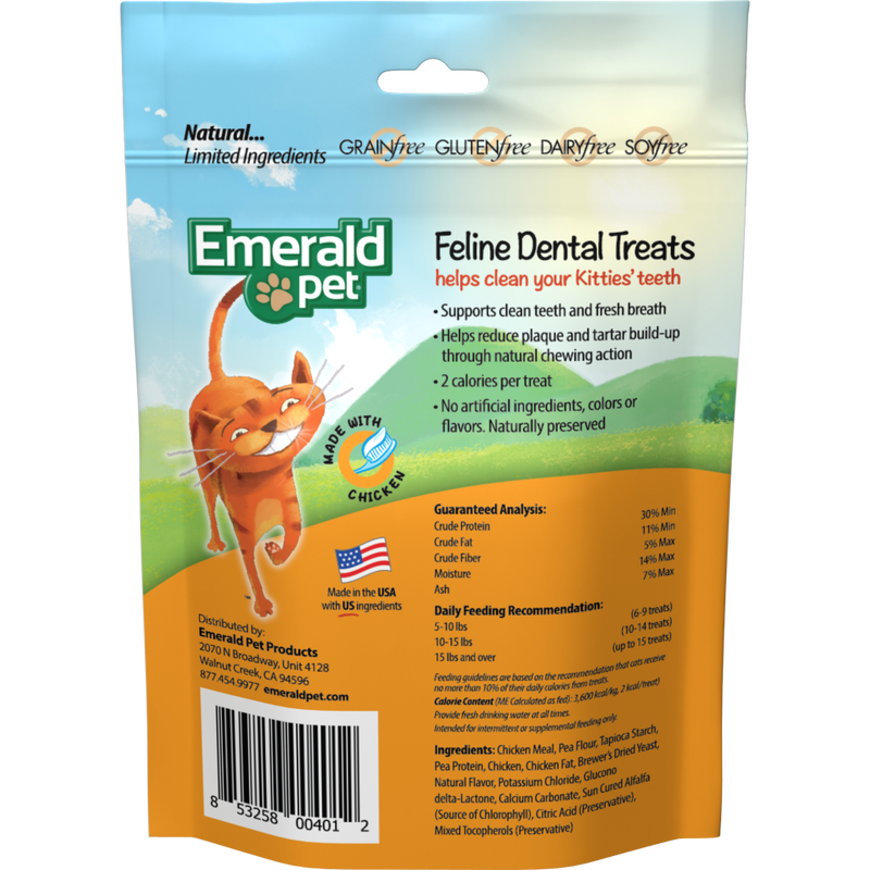 Emerald Pet Dental Cat Treats, Chicken, 3-oz image number null