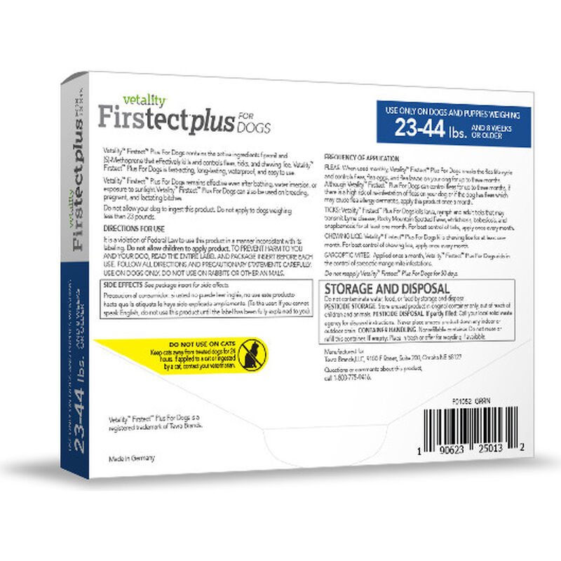 Vetality Firstect Flea & Tick Spot Treatment for Dogs 23-44 lbs, 3-pack image number null
