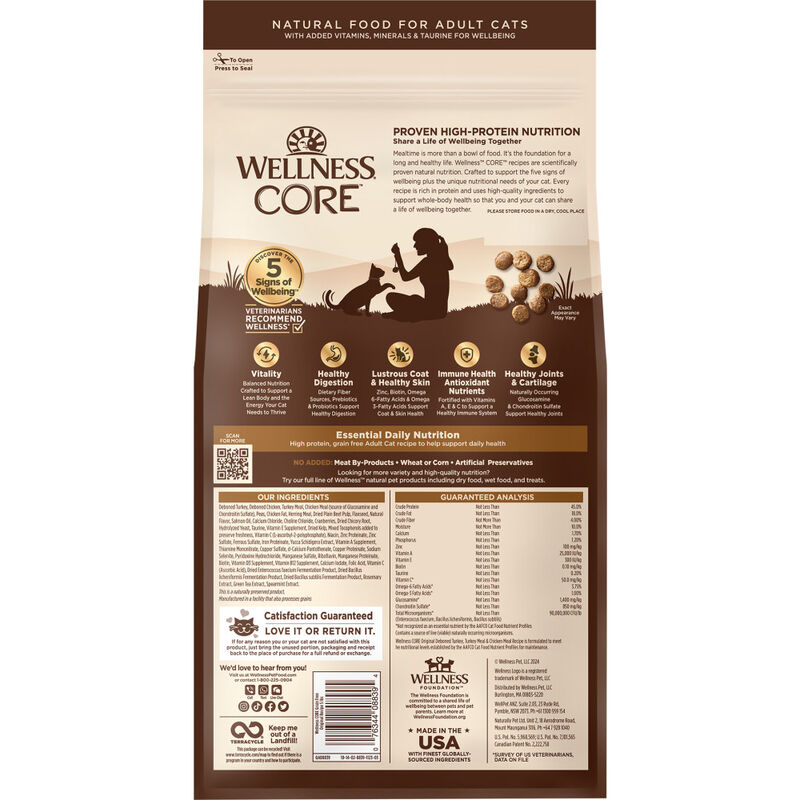 Wellness CORE Grain-Free Dry Cat Food, Original Turkey & Chicken, 5-lb image number null