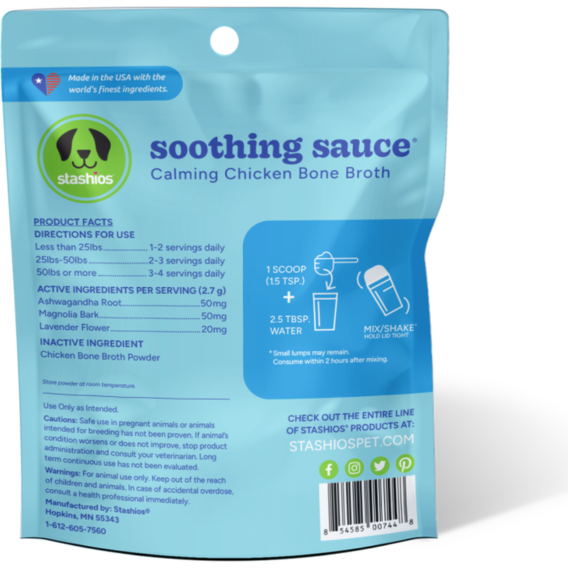 Stashios Soothing Sauce Dog Treat, Calming, Chicken Bone Broth, 3-oz image number null