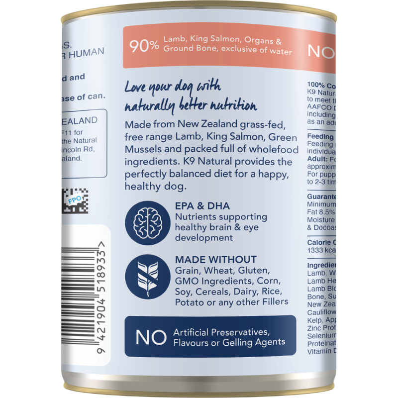 K9 Natural Canned Dog Food, Lamb & Salmon, 13-oz image number null