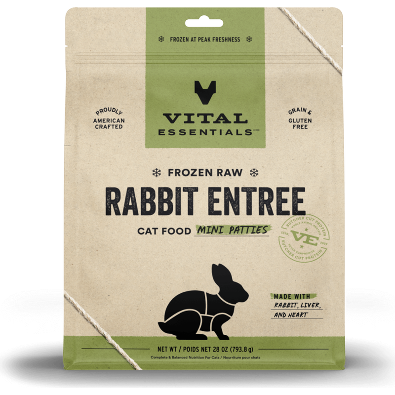 Vital Essentials Raw Frozen Cat Food, Rabbit, Mini Patties, 28-oz image number null