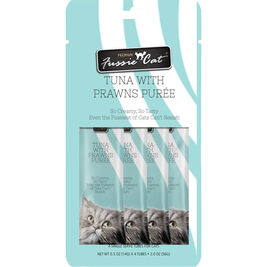 Fussie Cat Premium Puree Cat Treat, Tuna & Prawns, 4-count