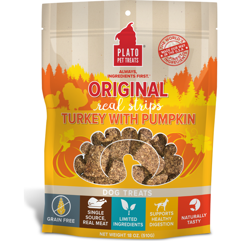 Plato Original Real Strips Dog Treats, Turkey & Pumpkin, 18-oz image number null