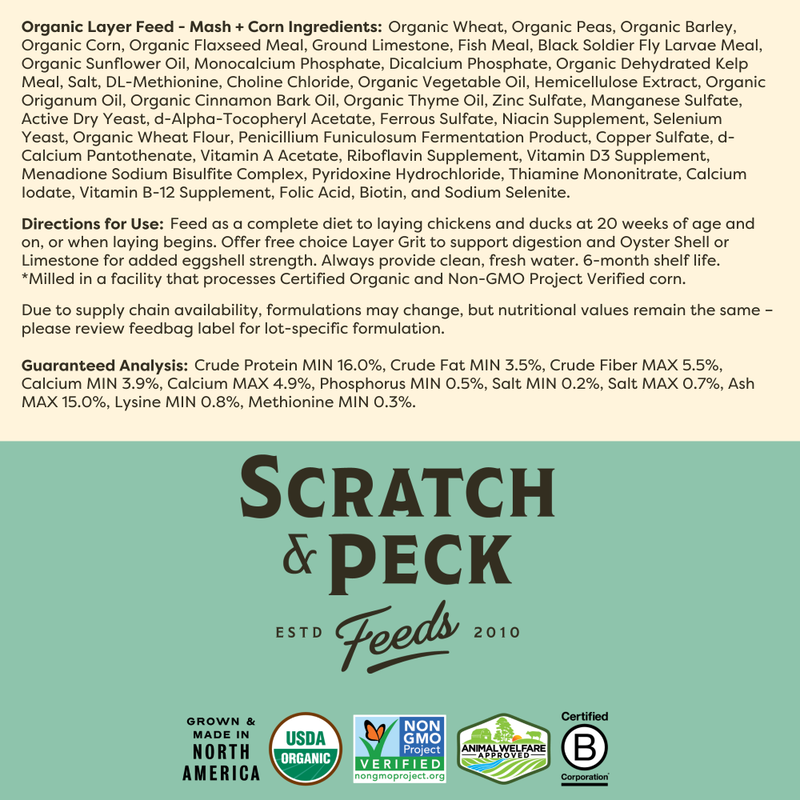 Scratch and Peck Feeds Organic Chicken & Duck Feed, Layer Mash 16% + Corn, 40-lb image number null