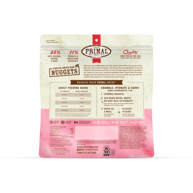 Primal Raw Freeze-Dried Cat Food, Nuggets, Beef & Salmon, 14-oz image number null