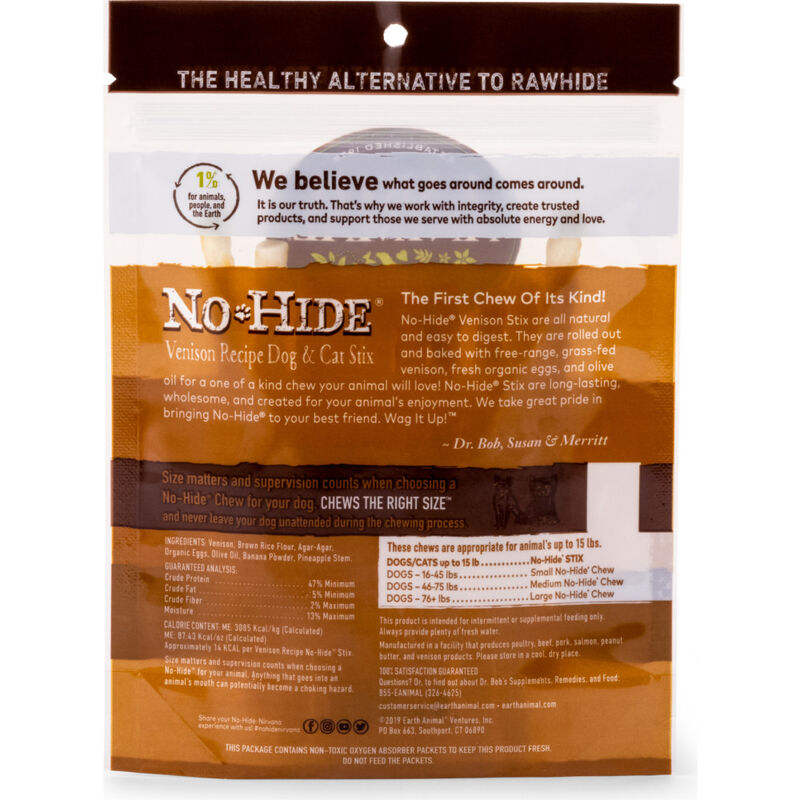 Earth Animal No-Hide Stix Dog Treat, Venison, 10-pack image number null