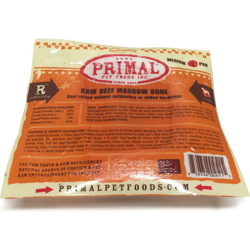 Primal Raw Frozen Beef Marrow Bone Dog Treat, Medium, 1-pack image number null