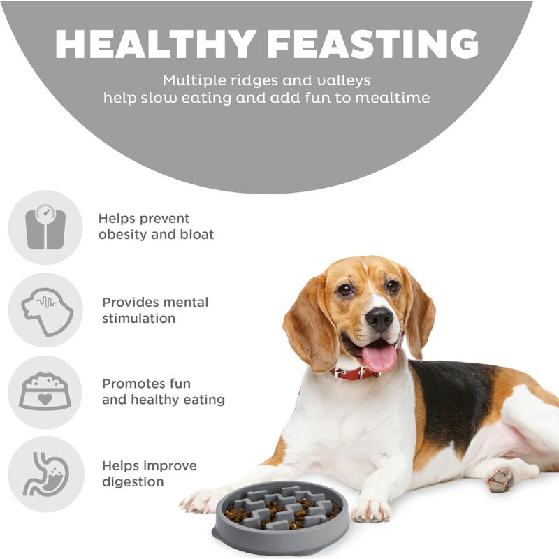 Outward Hound Fun Feeder Slo Bowl, Notch, Grey, Medium image number null