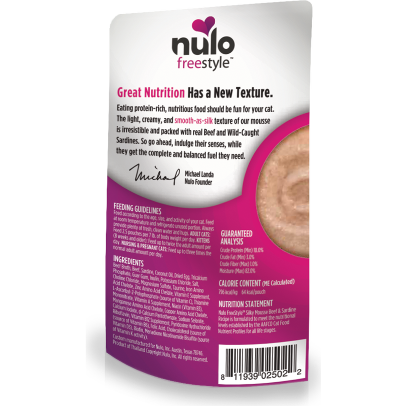 Nulo Freestyle Grain-Free Wet Cat Food, Silky Mousse, Beef & Sardine, 2.8-oz image number null