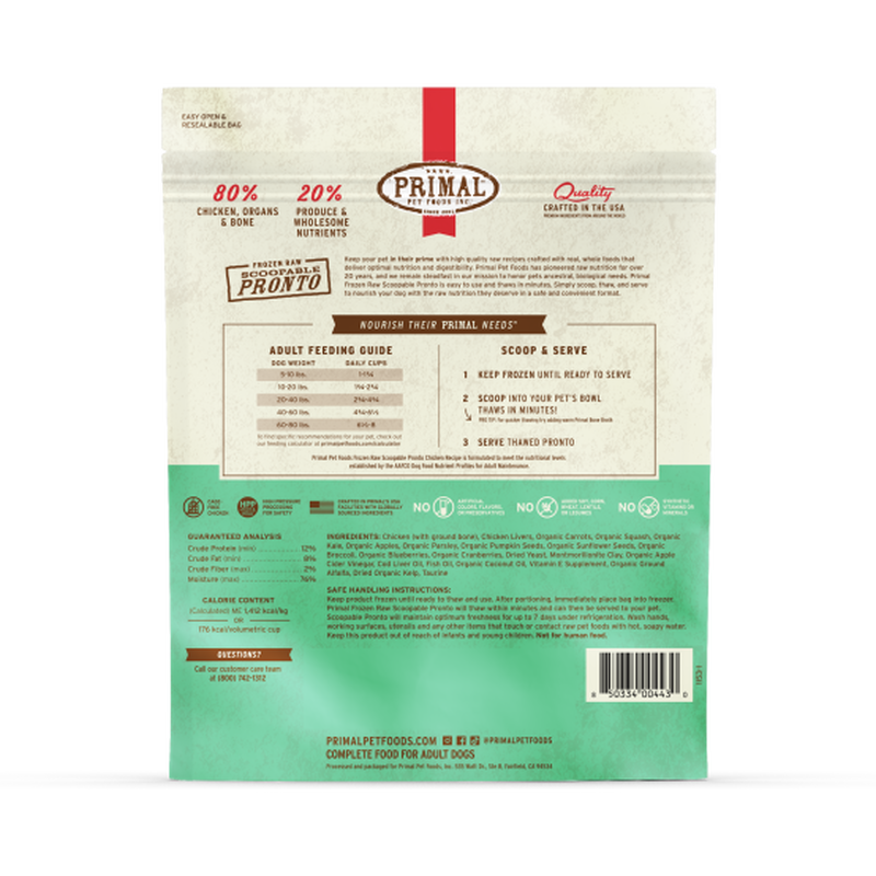 Primal Pronto Raw Frozen Dog Food, Chicken, 4-lb image number null