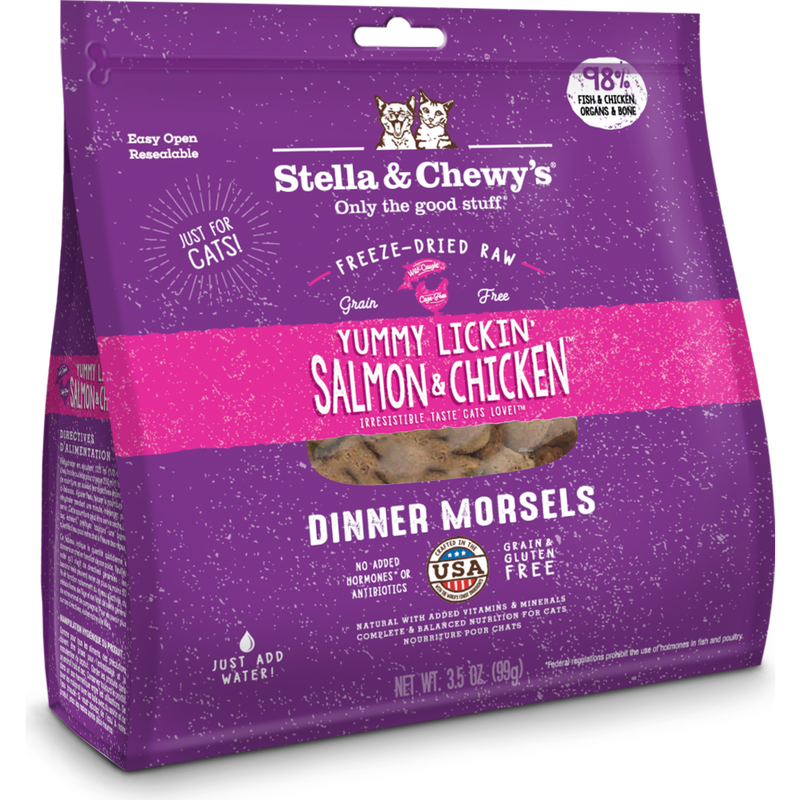 Stella & Chewy's Dinner Morsels Raw Freeze-Dried Cat Food, Yummy Lickin' Salmon & Chicken image number null